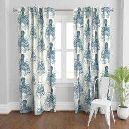 Vintage Nautical Curtain Panel - Steampunk Kraken Beach Sea Life Summer Custom Octopus Oasis in By Willowlanetextiles - thumbnail 2