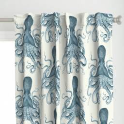 Vintage Nautical Curtain Panel - Steampunk Kraken Beach Sea Life Summer Custom Octopus Oasis in By Willowlanetextiles - thumbnail 1