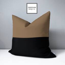 Modern Black & Taupe Outdoor Pillow Cover, Decorative Color Block & Warm Grey Sunbrella Cushion Mazizmuse - thumbnail 2