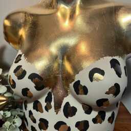 Leopard Print Mannequin Lamp Cream, Black & Gold Leaf Table Lamp - thumbnail 2