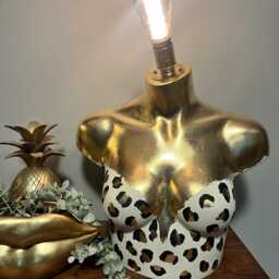 Leopard Print Mannequin Lamp Cream, Black & Gold Leaf Table Lamp - thumbnail 4