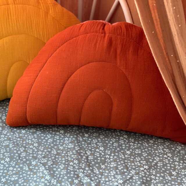 Red Muslin Rainbow Pillow Handmade Decorative Cushion - image 1