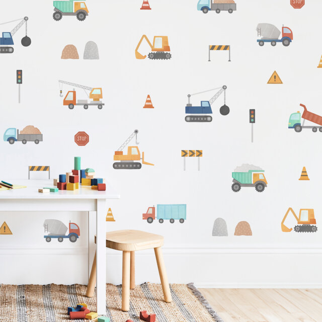 Construction Truck Wall Decals - Nursery Decor, Watercolor Art, Kids Room Decal, Reusable & Removable Stickers - image 1