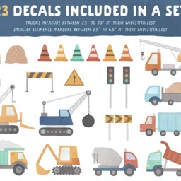 Construction Truck Wall Decals - Nursery Decor, Watercolor Art, Kids Room Decal, Reusable & Removable Stickers - thumbnail 2
