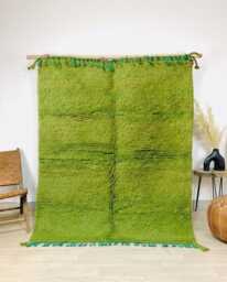Solid Green Moroccan Berber Rug, Authentic Beni Ourain Carpet, Large 9x12 Area Handwoven Wool Shag Boho Nursery Room - thumbnail 1