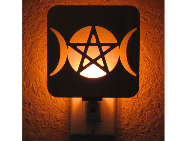 Wiccan Triple Moon Wood Night Light - Zen Decor - image 1