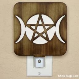 Wiccan Triple Moon Wood Night Light - Zen Decor - thumbnail 3