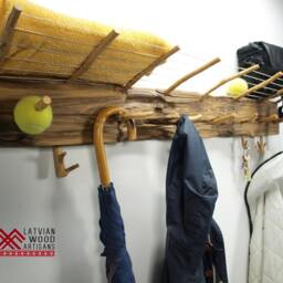 Handmade Rustic Spruce Coat Rack With Shelf & Tennis Ball Accents - thumbnail 2