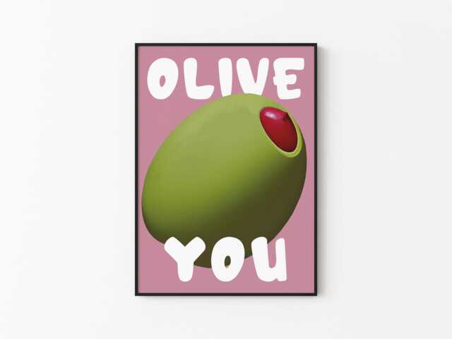 Olive You Pun Print Funny Kitchen Wall Art - image 1