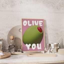 Olive You Pun Print Funny Kitchen Wall Art - thumbnail 2