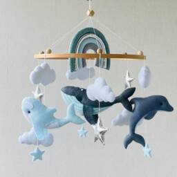 Whale Mobile, Rainbow Ocean Mobile, Personalized Nursery Mobile, Baby Shower Gift, Narwhal Dolphin, Hanging Crib Newborn Present - thumbnail 2