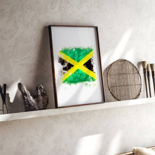 Jamaica Watercolor Flag Wall Art Print - Travel Poster