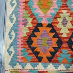 Multicolour Runner Rug, Handmade Artisan Afghan Turkish Scandinavian Navajo Bohemian Flatweave Wool Kilim Rug 197x81 cm - thumbnail 4