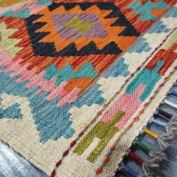 Multicolour Runner Rug, Handmade Artisan Afghan Turkish Scandinavian Navajo Bohemian Flatweave Wool Kilim Rug 197x81 cm - thumbnail 2