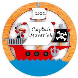 Personalized Pirate Ship Christmas Ornament - Wood, Laser Cut, Hand Painted - thumbnail 3