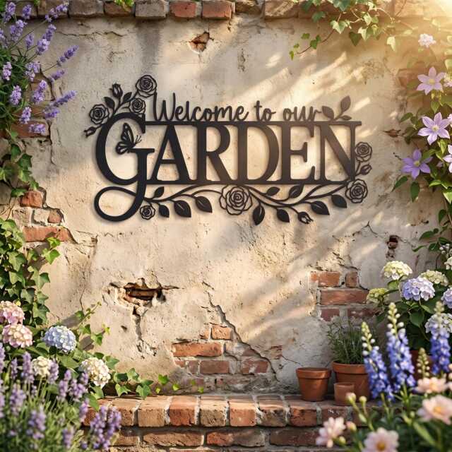 Welcome To Our Garden Metal Sign, Outdoor Wall Decor, Entryway Gift For Lovers - image 1