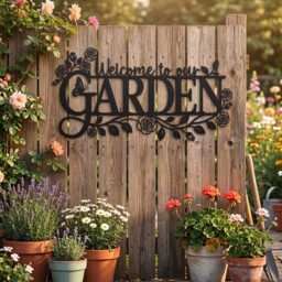 Welcome To Our Garden Metal Sign, Outdoor Wall Decor, Entryway Gift For Lovers - thumbnail 2