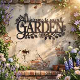Welcome To Our Garden Metal Sign, Outdoor Wall Decor, Entryway Gift For Lovers - thumbnail 1
