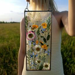 Pressed Flower Art in Stained Glass Frame, Botanical Wall Art, Suncatcher - thumbnail 3