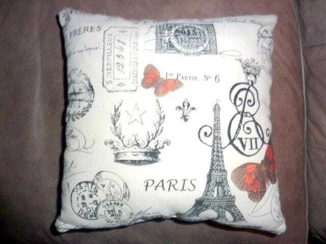 Paris Pillows, Premier Prints French Stamp Decorative Pillow With Red Butterfly - image 1