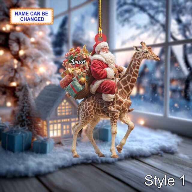 Custom Name Santar Riding Giraffe Personalized Ornament, Christmas Tree Hanging Decor, 2D Flat Acrylic Ornament Holiday Gifts - image 1