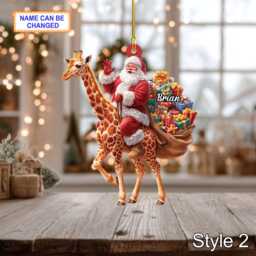 Custom Name Santar Riding Giraffe Personalized Ornament, Christmas Tree Hanging Decor, 2D Flat Acrylic Ornament Holiday Gifts - thumbnail 2