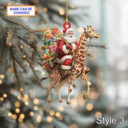 Custom Name Santar Riding Giraffe Personalized Ornament, Christmas Tree Hanging Decor, 2D Flat Acrylic Ornament Holiday Gifts - thumbnail 3