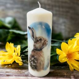 Set Of 2 Bunny Rabbit Tall Pillar Candles, Themed Candle Gift Set, Blue Home Decorations, Centre Pieces - thumbnail 3