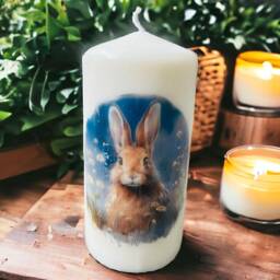 Set Of 2 Bunny Rabbit Tall Pillar Candles, Themed Candle Gift Set, Blue Home Decorations, Centre Pieces - thumbnail 2