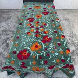 Handmade Velvet Suzani Quilt With Colorful Floral Embroidery For Bedspread Or Wall Hanging - thumbnail 2