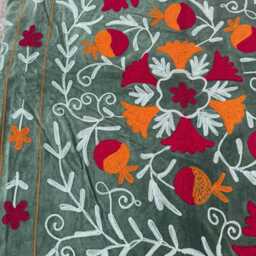 Handmade Velvet Suzani Quilt With Colorful Floral Embroidery For Bedspread Or Wall Hanging - thumbnail 3