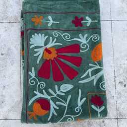 Handmade Velvet Suzani Quilt With Colorful Floral Embroidery For Bedspread Or Wall Hanging - thumbnail 4