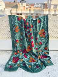 Handmade Velvet Suzani Quilt With Colorful Floral Embroidery For Bedspread Or Wall Hanging - thumbnail 1