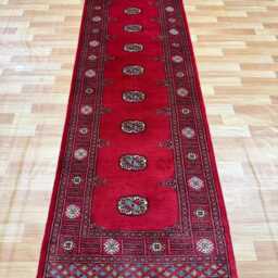 2.6x8 Red 3 Ply Handmade Bokhara Runner Rug - Hallway Stairs Carpet, Extra Thick Pile - thumbnail 2