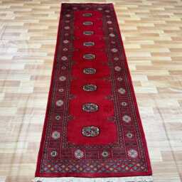 2.6x8 Red 3 Ply Handmade Bokhara Runner Rug - Hallway Stairs Carpet, Extra Thick Pile - thumbnail 3