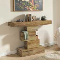 Narrow Farmhouse Console Table Rustic Wood Entryway Accent Stand - thumbnail 2