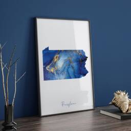 Pennsylvania Map Blue & Gold Wall Art Print - Us State United States Of America Usa - thumbnail 3