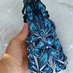 xlarge Colorful & Unique Hand Carved Candle - Turquoise Christmas Perfect Gift & Decor - thumbnail 3