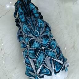 xlarge Colorful & Unique Hand Carved Candle - Turquoise Christmas Perfect Gift & Decor - thumbnail 4