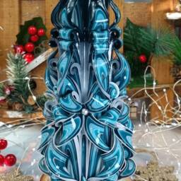 xlarge Colorful & Unique Hand Carved Candle - Turquoise Christmas Perfect Gift & Decor - thumbnail 2