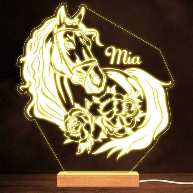 Horse With Flowers Pretty Animal Pet Lover Personalised Gift Lamp Night Light - image 1