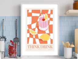 Think Drink - Wall Print Abstract Cocktail Friend Funky Colourful Bar Gift Idea Bespoke Poster A5 A4 A3 Framed Or Unframed - thumbnail 1