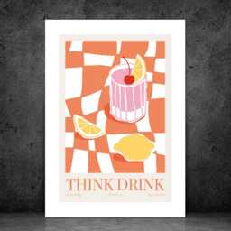 Think Drink - Wall Print Abstract Cocktail Friend Funky Colourful Bar Gift Idea Bespoke Poster A5 A4 A3 Framed Or Unframed - thumbnail 2