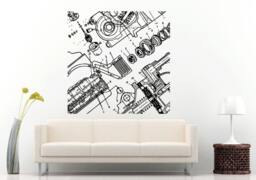 Car Vehicle Automobile Engine Motor Parts Blueprint Wall Decal Vinyl Sticker Mural Room Decor L847 - thumbnail 1