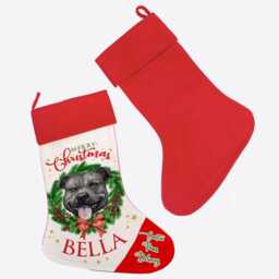Personalised Dog Christmas Stocking Black Staffy Xmas Treat Sack New Puppy Bag Festive Hanging Toys Staffordshire Bull Terrier Dwst47 - thumbnail 3
