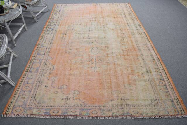 Rugs For Salon, Vintage Rug, Turkish Orange Oushak Rugs, 5.9x9.2 Ft Large Anatolian Aztec Living Room Rug - image 1