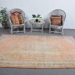 Rugs For Salon, Vintage Rug, Turkish Orange Oushak Rugs, 5.9x9.2 Ft Large Anatolian Aztec Living Room Rug - thumbnail 3