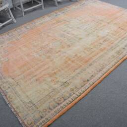 Rugs For Salon, Vintage Rug, Turkish Orange Oushak Rugs, 5.9x9.2 Ft Large Anatolian Aztec Living Room Rug - thumbnail 2