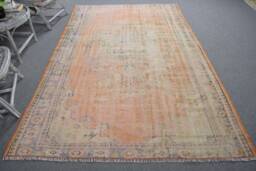 Rugs For Salon, Vintage Rug, Turkish Orange Oushak Rugs, 5.9x9.2 Ft Large Anatolian Aztec Living Room Rug - thumbnail 1