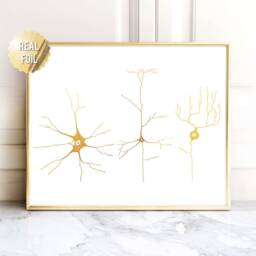 Gold Foil Neuron Art Print Neuroscience Gift, Brain Cell Illustration - thumbnail 1